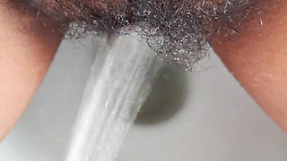 Pissing in bathroom and hardly Squirting Orgasm then moaning