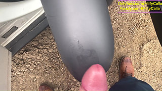 Risky Public Blowjob by the Car - Cum on My Leather Pants & Downjacket