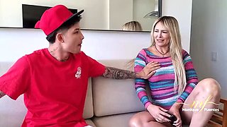 Hot blonde MILF Monique Fuentes gets wild with stepson and his buddy - rough threesome fuck