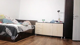 Sexy Wife Workout at Home Naked. Amateur Wife Masturbates with Her Fingers in Her Pussy