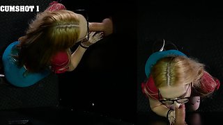 Audrey Madison, the nerdy blonde in glasses, loves to swallow.