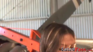 Latex femdom strapon banging submissive lesbian