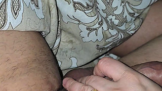 Step mom hand pulled step son big dick without condom