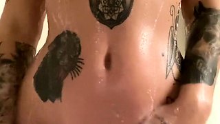 Glamour babe with big boobs masturbates in lingerie