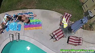 Chicks gets filmed by a drone guy
