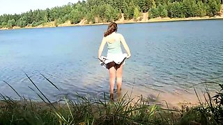 Naughty amateur wife flashes her hairy cunt in the outdoors