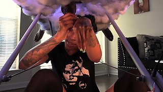 Hot blonde strokes and sucks black cock in glory hole