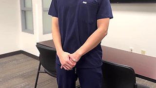 Petite asian nurse pounds on patient's hard dick