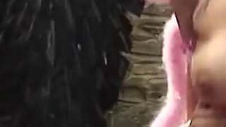 Two Busty Girls Blow Two Guys with Big Dicks and Ride Them with Passion Outdoor