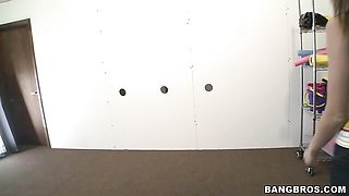 Gloryhole dick-sucking session with a hot brunette Jennifer Dark