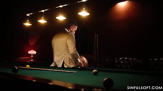 Big boobed MILF Daisy May is getting romantically fucked by Francis X on the pool table