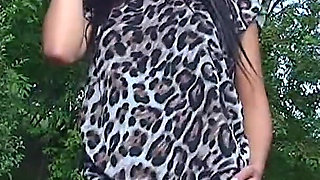 Sexy Brunette Teen Kattye Flashing Boobs and Pussy at the Park