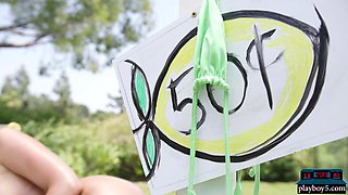 Lemonade stand with a big jugs mommy