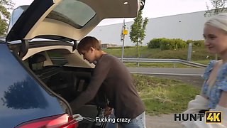 Hunt4k. blondie stunner was so sad so hunter suggested her joy and she loved to ride his Big Dick