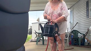 Watering Flowers Flashing Tits and Ass