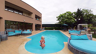 Backstage Threesome at the Pool Nina Heels