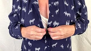 Hot Mature Granny Strips Out of Vintage Corset & Stockings - Big Natural Tits & Feet Fetish