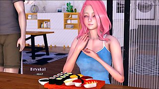 Erotic visual novel featuring hot brunette with big tits and steamy stories