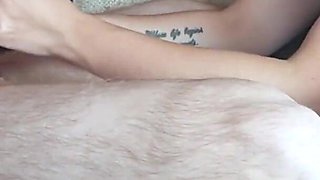 Amateur Edging Footjob and Handjob with Vibrator. Massive Cumshot and Post Cum Handjob