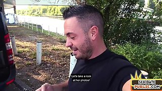 Pulled busty babe doggystyled outdoor