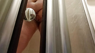Forbidden look through the crack in the door, I see her showering naked