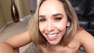Blonde milf Briana Moon shakes fake big tits while riding a cock