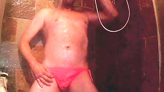 🔥 Wet & Wild: Crossdressed Stud in Hot Pink Bikini Bottoms Gets Steamy in the Shower