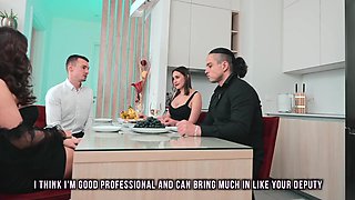 Boss's wife fucked in a threesome in front of him