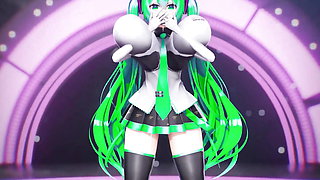 Hatsune Miku Huge Boobs Undress Dance Hentai Vocaloid Bibbidiba Song Mmd 3D Green Hair Color Edit Smixix