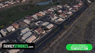 Familystrokes - horny little stepsis Dharma Jones slinks under the blanket and sucks stepbros dong