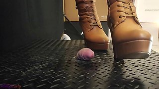 CBT and Cock Crush Trample in Brown Knee High Boots with TamyStarly - Ballbusting, Bootjob, Shoejob