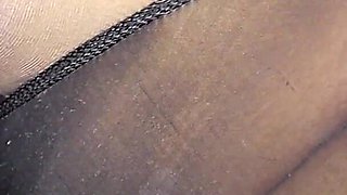 Jerks off his feet. Latex. Cum on legs