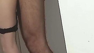 He Ejaculates Inside My Slim Body, Standing and Wearing Sexy Lingerie.
