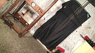 Dominating guy punishing her female slave