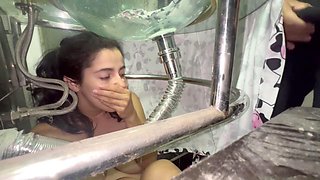 Stepsister Namiqsein receives a facial cumshot through the sink slot