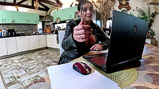 Dominant Biker Leather MILF Inflatable Office Fantasy. Beach Balls, Oral, Doggy and Cum Play