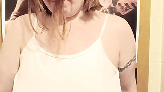 Nymeria Malfoy licks her own nipples before taking a pee