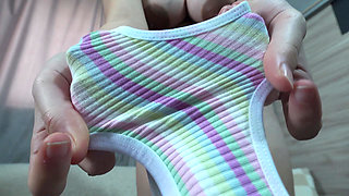 My Stepmom shows me his favorite panties then does camel toe pussy in them and masturbates with a vibrator until orgasm