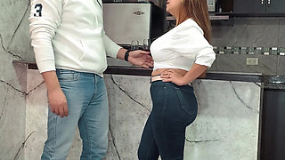 At Home Bored Hot Latina MILF Sucks Me, I Fuck Her in the Living Room and She Eats Cum From the Broken Condom