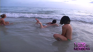 Three All Natural College Cuties Flash at the Beach