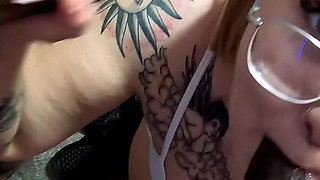 Double BBC Blowjob for Nerdy White Girl