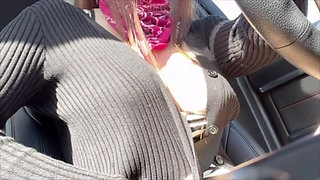 Sexy Car Ride with Artemisia Love Driving and Smoking Showing Her Big Tits and Big Horny Nipples