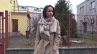 Brunette Francys gives a sloppy BJ on the hood of her car