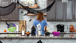 Halloween pranks on tiny latina stepsis