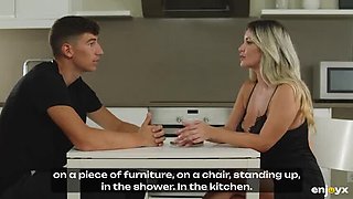 Hot Blonde MILF Tatiana Alvarez Titty Fucks Young Guy in Kitchen