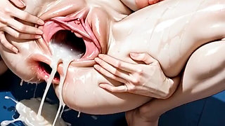 Compilation of Open Pussy Holes Dripping Lots of Cum. Animation Hentai Waifu.