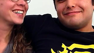 Teen Jenny with glasses gets fucked by a big black cock while her boyfriend watches