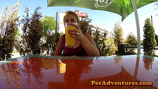Long Video of Desperate Chubby Blonde Pissing All Over, Wetting Her Clothes, Pissing Outdoor - Compilation