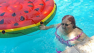 Short Video of BBW Nurse Vicki Floating on Her Huge Watermelon