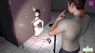 Playful hentai fun in a public toilet with 3D animations
